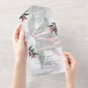 Invitation Tout En Un Gris Marbre Tropical Pink Philodendron