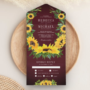 Invitation Tout En Un Guirlande de tournesols de campagne en bois de Bou