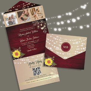 Invitation Tout En Un Guirlande de Tournesols Mariage Code QR