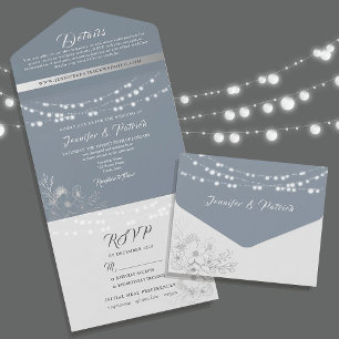 Invitation Tout En Un Guirlande Lumineuse Bleu Poussiéreux Mariage
