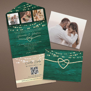 Invitation Tout En Un Guirlande Lumineuse Émeraude Verte Mariage Code QR