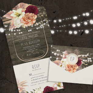 Invitation Tout En Un Guirlande Lumineuse Florale Rustique pour Mariage
