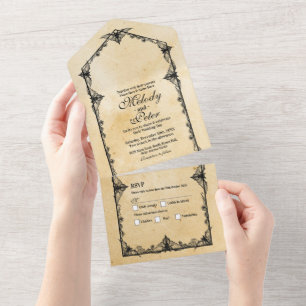 Invitation Tout En Un Halloween chauves-souris frontière gothique Invita