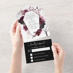 Invitation Tout En Un Halloween Mariage Automne automne foncé Bourgogne 