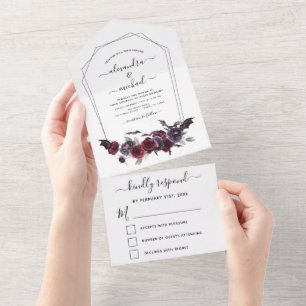 Invitation Tout En Un Halloween Mariage Automne automne foncé Bourgogne