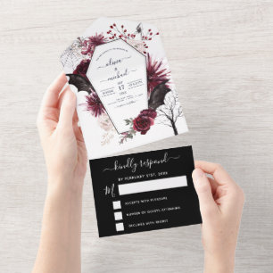 Invitation Tout En Un Halloween Mariage Automne automne foncé Bourgogne