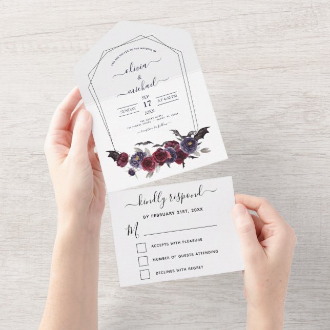 Invitation Tout En Un Halloween Mariage Automne automne foncé Bourgogne  (Déchirure)