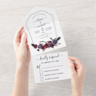 Invitation Tout En Un Halloween Mariage Automne automne foncé Bourgogne