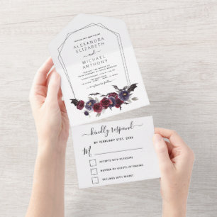 Invitation Tout En Un Halloween Mariage Automne automne foncé Bourgogne