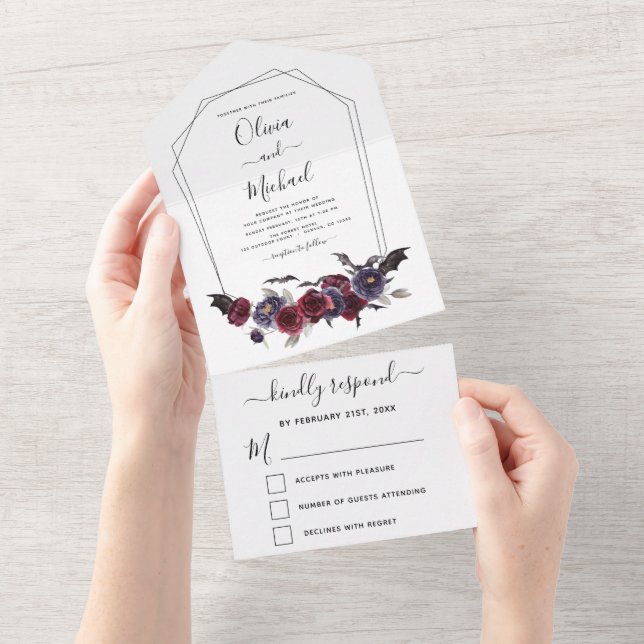 Invitation Tout En Un Halloween Mariage Automne automne foncé Bourgogne  (Déchirure)