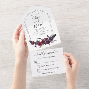 Invitation Tout En Un Halloween Mariage Automne automne foncé Bourgogne