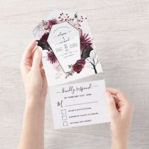 Invitation Tout En Un Halloween Mariage Automne automne foncé Bourgogne