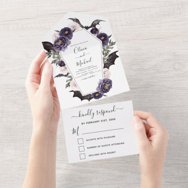 Invitation Tout En Un Halloween Mariage Automne automne foncé pourpre (Déchirure)