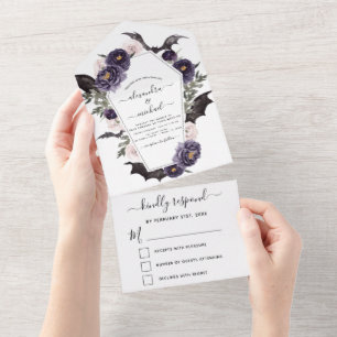 Invitation Tout En Un Halloween Mariage Automne automne foncé pourpre