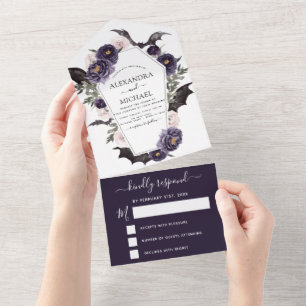 Invitation Tout En Un Halloween Mariage Automne automne foncé pourpre RS