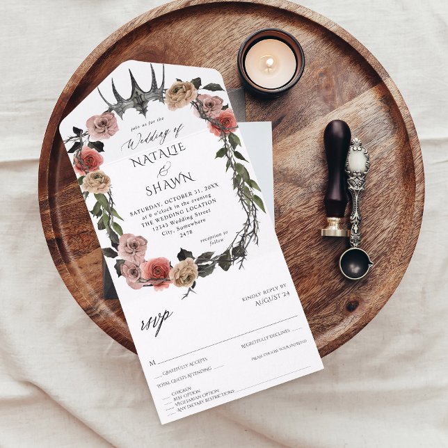 Invitation Tout En Un Halloween Mariage rose et noir (Créateur téléchargé)