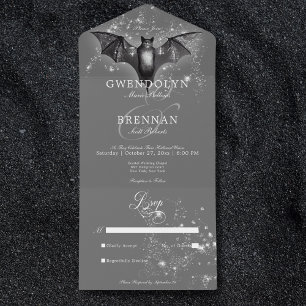 Invitation Tout En Un Halloween Sombre chauve chauve-souris et diamants 