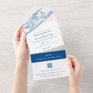 Invitation Tout En Un Hamptons Montauk Map Elegant Mariage de code QR