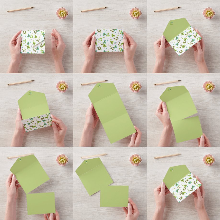 Invitation Tout En Un Happy Green Clover Feuille Motif d'art