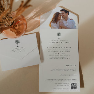 Invitation Tout En Un Havana Palm   Vintage Palm Tree Photo Mariage