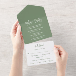 Invitation Tout En Un Heather Elegant Sage Green Minimal Mariage moderne