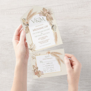 Invitation Tout En Un Herbe des Pampas & Feuilles de Palmier avec Orchid