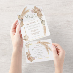 Invitation Tout En Un Herbe des Pampas & Feuilles de Palmier avec Orchid