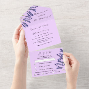 Invitation Tout En Un Herbes vertes Aquarelle Purple Lavender Mariage