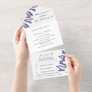 Invitation Tout En Un Herbes vertes Aquarelle Purple Lavender Mariage