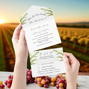 Invitation Tout En Un Herbes vertes Aquarelle Verdure Rosemaire Mariage