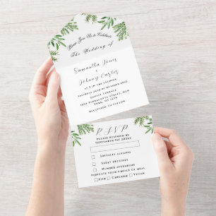 Invitation Tout En Un Herbes vertes Aquarelle Vert Sage Thyme Mariage