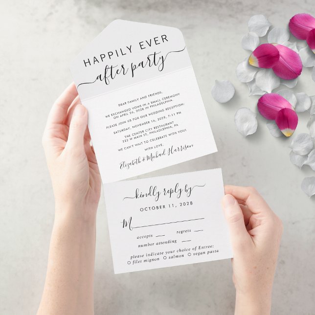 Invitation Tout En Un Heureusement Jamais Après Menu Choix De Mariage Ré (An chic Happily Ever After Party all-in-one invitation for your wedding celebration)