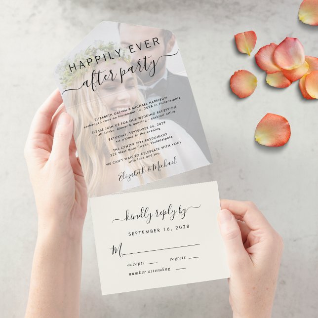 Invitation Tout En Un Heureusement Jamais Après Photo Cream Mariage Réce (Créateur téléchargé)