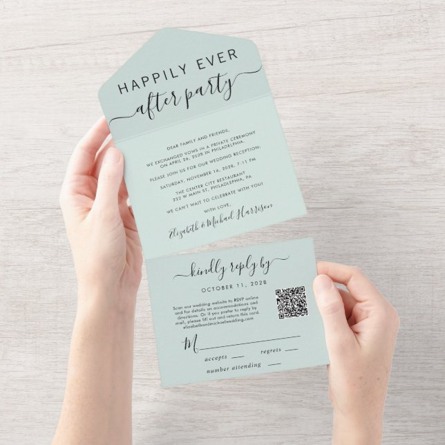 Invitation Tout En Un Heureusement Jamais Après QR Code Mint Mariage Réc (Déchirure)