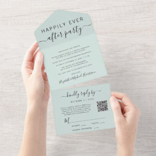 Invitation Tout En Un Heureusement Jamais Après QR Code Mint Mariage Réc