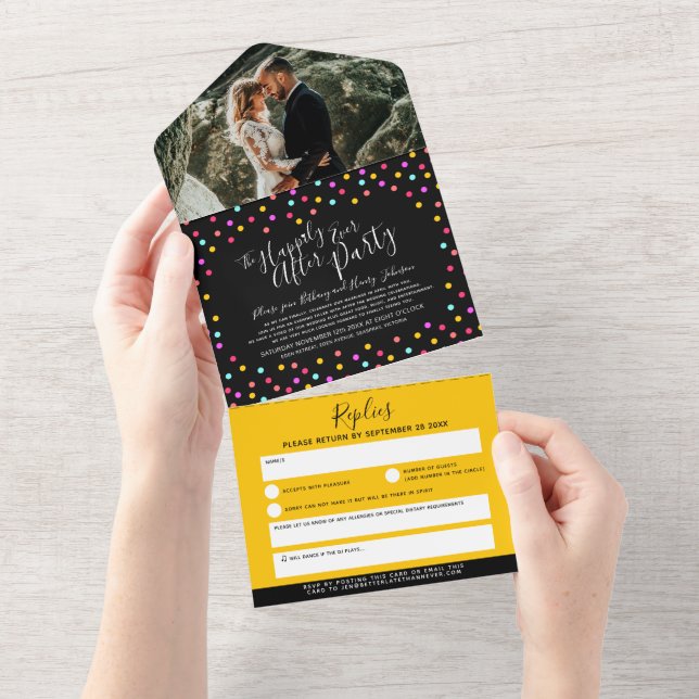Invitation Tout En Un Heureux jamais après mariage photo confetti (Déchirure)