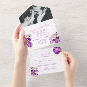 Invitation Tout En Un Heureux toujours après mariage violet stock aquare