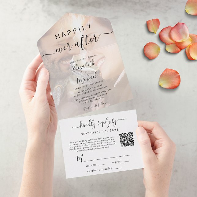 Invitation Tout En Un Heureux toujours après QR Code Mariage photo (Our user-friendly template will generate your QR code automatically from your website address)