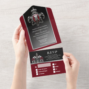 Invitation Tout En Un Hindi Hindou éléphants indiens damassés bordeaux n