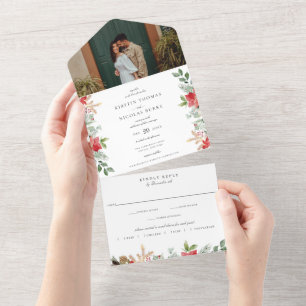 Invitation Tout En Un Hiver Chic Botanique Floral Mariage vert