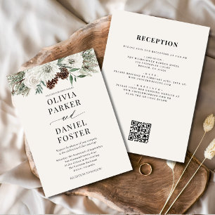 Invitation Tout en un hiver Code QR Mariage À feuillage persi