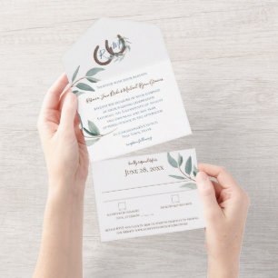 Invitation Tout En Un Horseshoe Monogramme Elégant Mariage Botanique Tou