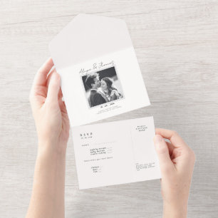 Invitation Tout En Un image élégant blanc et noir RSVP Mariage Tout-en-u
