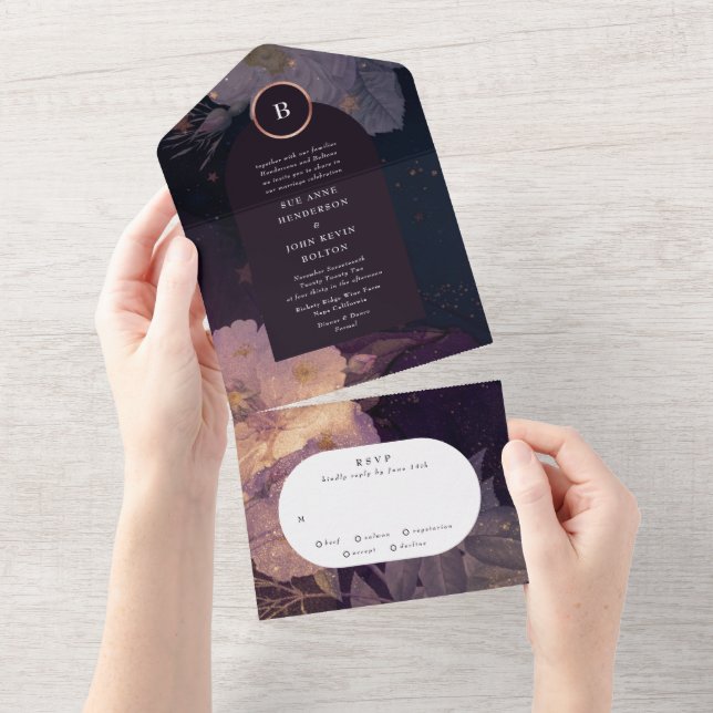 Invitation Tout En Un Imaginaire Floral Arch Rose Gold Elegance Mariage (Déchirure)