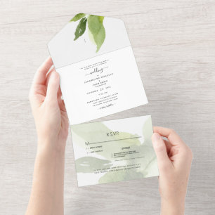 Invitation Tout En Un Initiales avec fioritures de feuillage printanier