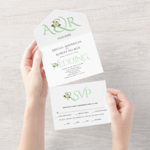 Invitation Tout En Un Initiales et ampersand vert à la menthe, mariage r