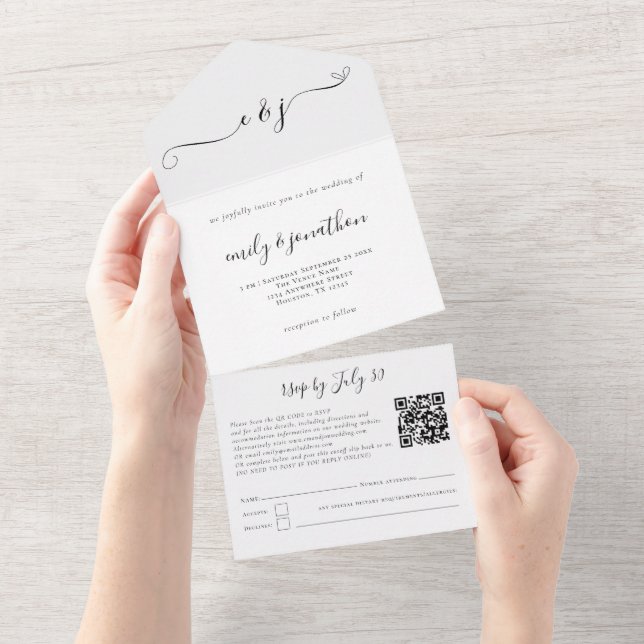 Invitation Tout En Un Initiales Script élégant Code QR N'importe quelle  (Déchirure)