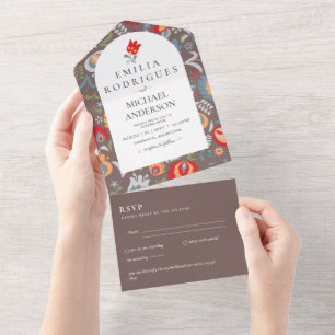 Invitation Tout En Un Invitación de Boda Español Inglés Rsvp FOLKART