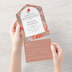 Invitation Tout En Un Invitación de Boda Español Inglés Rsvp FOLKART