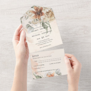 Invitation Tout En Un Invitation à un mariage d'herbe de Pampas Boho 3in